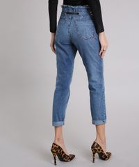 Calca-Jeans-Feminina-Mom-Pants-com-Ilhos-e-Cos-Desfiado-com-Cinto-Azul-Medio-9010647-Azul_Medio_2