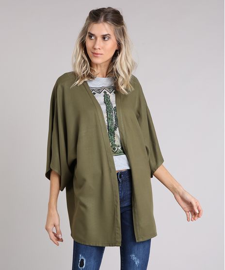 Kimono-Feminino-Amplo-Manga-Curta-Verde-Militar-9229200-Verde_Militar_1