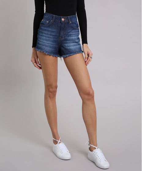 Short-Jeans-Feminino-Vintage-com-Barra-Desfiada-Azul-Escuro-9204368-Azul_Escuro_1