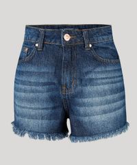 Short-Jeans-Feminino-Vintage-com-Barra-Desfiada-Azul-Escuro-9204368-Azul_Escuro_5