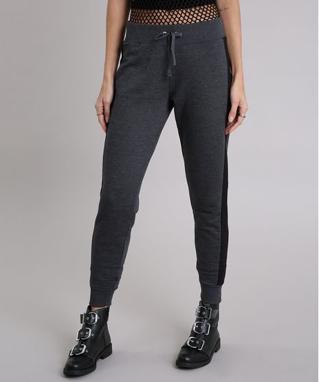 Calca-Feminina-Jogger-Basica-com-Faixa-Lateral-em-Moletom-Cinza-Mescla-Escuro-9218356-Cinza_Mescla_Escuro_1