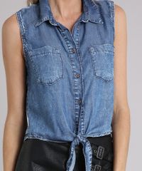 Camisa-Jeans-Feminina-Sem-Manga-com-No-Azul-Escuro-9102259-Azul_Escuro_4
