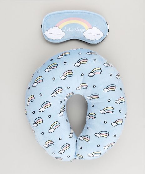 Kit-de-Apoio-de-Cabeca---Tapa-Olho-Estampado-de-Arco-Iris-e-Nuvem-Azul-Claro-9131606-Azul_Claro_1