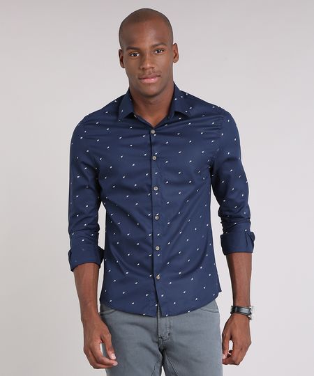Camisa-Masculina-Slim-Estampada-de-Folhagem-Manga-Longa-Azul-Marinho-9138300-Azul_Marinho_1