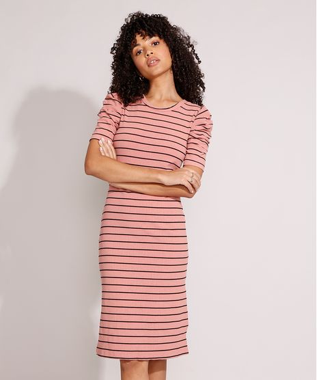 Vestido-Canelado-Listrado-Basico-Midi-Manga-Bufante-Rose-9984136-Rose_1