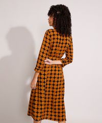 Vestido-Chemise-de-Viscose-Estampado-de-Poa-com-Faixa-para-Amarrar-Midi-Manga-7-8-Preto-9984619-Preto_2