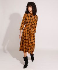 Vestido-Chemise-de-Viscose-Estampado-de-Poa-com-Faixa-para-Amarrar-Midi-Manga-7-8-Preto-9984619-Preto_3
