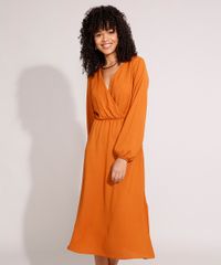 Vestido-com-Transpasse-e-Amarracao-Midi-Manga-Bufante-Caramelo-9984620-Caramelo_1