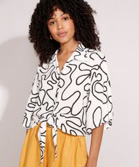 Camisa-de-Viscose-Estampada-Abstrata-com-No-Manga-Curta-Ampla-Branca-9977728-Branco_1