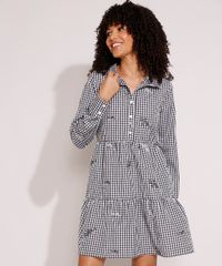Vestido-Estampado-Xadrez-Vichy-com-Bordado-e-Recortes-Curto-Manga-Longa-Preto-9994254-Preto_1
