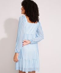 Vestido-de-Tule-Estampado-Xadrez-com-Franzido-e-Recorte-Curto-Manga-Bufante-Azul-9994250-Azul_2