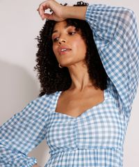 Vestido-de-Tule-Estampado-Xadrez-com-Franzido-e-Recorte-Curto-Manga-Bufante-Azul-9994250-Azul_6