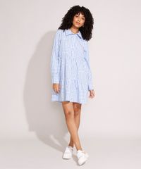 Vestido-de-Algodao-Estampado-Xadrez-Vichy-com-Recortes-Curto-Manga-Longa-Azul-9994252-Azul_3