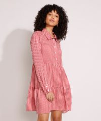 Vestido-de-Viscose-Estampado-Xadrez-Vichy-com-Recortes-Curto-Manga-Longa-Vermelho-9994253-Vermelho_1