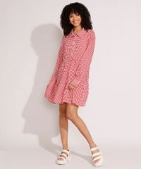 Vestido-de-Viscose-Estampado-Xadrez-Vichy-com-Recortes-Curto-Manga-Longa-Vermelho-9994253-Vermelho_3
