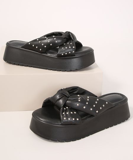 Tamanco-Feminino-Flatform-Puffer-com-Tachas-Oneself-Preto-9985424-Preto_1