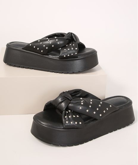 Tamanco-Feminino-Flatform-Puffer-com-Tachas-Oneself-Preto-9985424-Preto_1