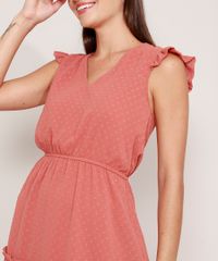 Vestido-Acinturado-Curto-Sem-Manga-com-Babado-Decote-V-Coral-9984726-Coral_4