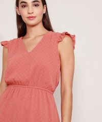 Vestido-Acinturado-Curto-Sem-Manga-com-Babado-Decote-V-Coral-9984726-Coral_6