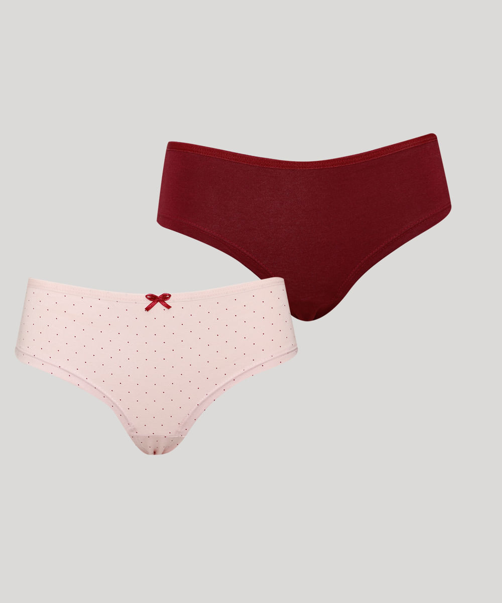 Kit de 2 Calcinhas Caleçon de Algodão Poá Multicor