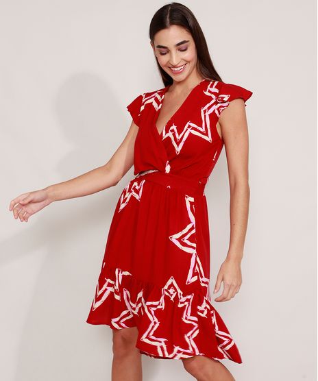 Vestido-de-Viscose-Mullet-Estampado-de-Estrelas-Manga-Curta-Decote-V-Vermelho-9976583-Vermelho_1