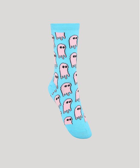 Meia-Cano-Alto-Estampada-de-Fantasminhas-Azul-9986714-Azul_1