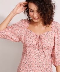 Vestido-de-Viscose-Estampado-Floral-com-Franzido-e-Amarracao-Curto-Manga-Bufante-Rose-9984365-Rose_5
