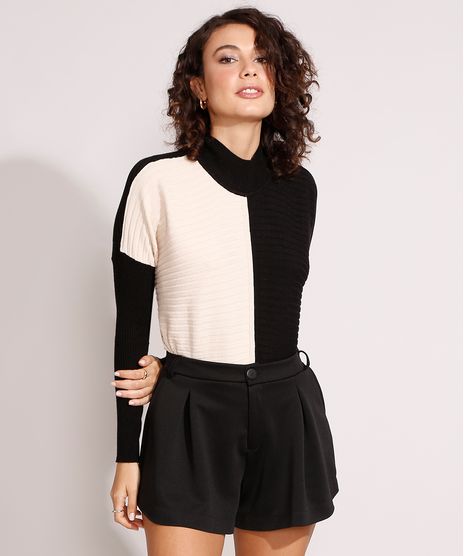 Sueter-Amplo-de-Trico-Canelado-Bicolor-Gola-Alta-Preto-9809428-Preto_1