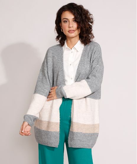 Capa-Longa-de-Trico-com-Listras-e-Bolsos-Cinza-Mescla-9799593-Cinza_Mescla_1