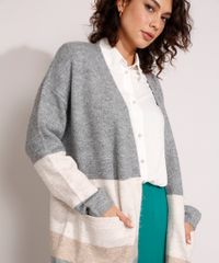 Capa-Longa-de-Trico-com-Listras-e-Bolsos-Cinza-Mescla-9799593-Cinza_Mescla_4
