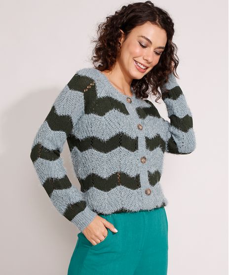 Cardigan-de-Trico-Felpudo-Estampado-Chevron-Decote-Redondo-Verde-Escuro-9806262-Verde_Escuro_1