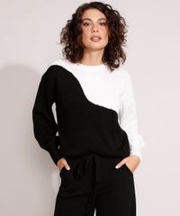 Sueter-Amplo-de-Trico-Bicolor-Manga-Bufante-Decote-Redondo-Preto-9970919-Preto_1
