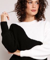 Sueter-Amplo-de-Trico-Bicolor-Manga-Bufante-Decote-Redondo-Preto-9970919-Preto_5