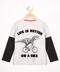 Camiseta-Infantil-Dinossauro-de-Bike-com-Recorte-Manga-Longa-Gola-Careca-Cinza-Mescla-Claro-9988886-Cinza_Mescla_Claro_1