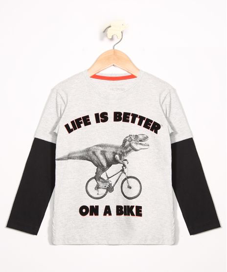 Camiseta-Infantil-Dinossauro-de-Bike-com-Recorte-Manga-Longa-Gola-Careca-Cinza-Mescla-Claro-9988886-Cinza_Mescla_Claro_1