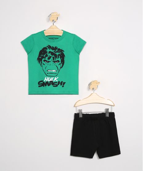 Conjunto-Infantil-de-Camiseta-Manga-Curta-Hulk-Verde---Bermuda-Preto-9975702-Preto_1
