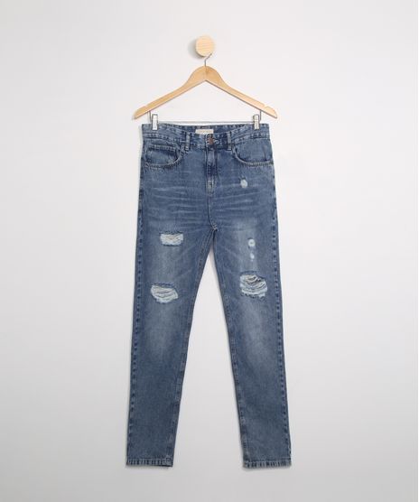 Calca-Juvenil-Jeans-Carrot-Destroyed-com-Barra-Dobrada-Azul-Medio-9988313-Azul_Medio_1