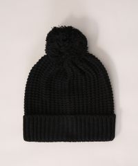 Gorro-Feminino-de-Trico-Canelado-com-Pompom-Preto-9834502-Preto_1