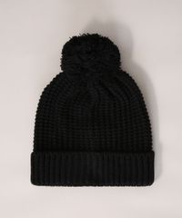 Gorro-Feminino-de-Trico-Canelado-com-Pompom-Preto-9834502-Preto_2