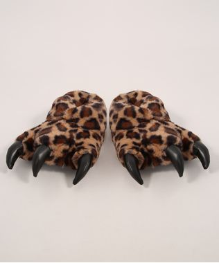 Pantufa-Infantil-Pata-de-Onca-com-Garras-Antiderrapante-Marrom-9976003-Marrom_1