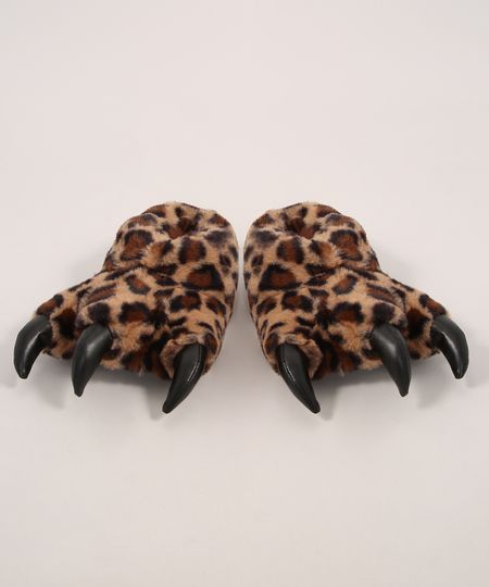 Pantufa-Infantil-Pata-de-Onca-com-Garras-Antiderrapante-Marrom-9976003-Marrom_1