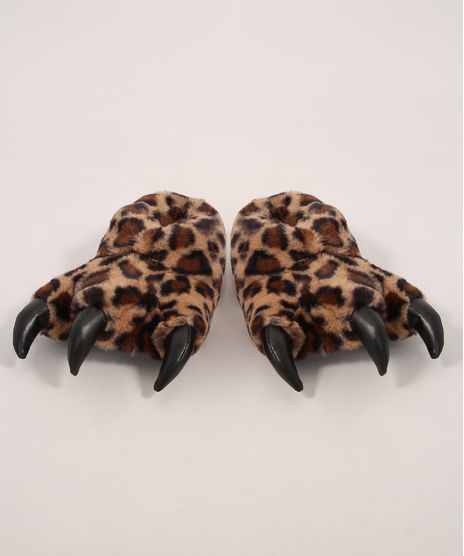 Pantufa-Infantil-Pata-de-Onca-com-Garras-Antiderrapante-Marrom-9976003-Marrom_1