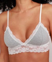 Kit Sutiã Triângulo de Algodão Renda sem Bojo Cinza Detalhes