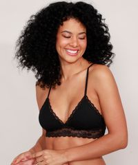 Kit Sutiã de Algodão Renda Sem Bojo Sutia Preto Frente