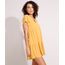 Vestido-Feminino-Curto-Canelado-com-Recortes-e-Amarracao-Manga-Curta-Ampla-Mostarda-9975912-Mostarda_1