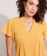 Vestido-Feminino-Curto-Canelado-com-Recortes-e-Amarracao-Manga-Curta-Ampla-Mostarda-9975912-Mostarda_4