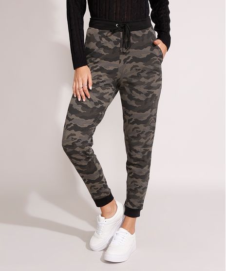 Calca-Feminina-Jogger-Cintura-Media-Estampada-Camuflada-em-Moletom-Verde-Militar-9248146-Verde_Militar_1