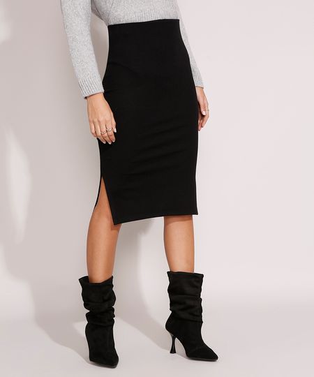 Saia-Feminina-Midi-Canelada-com-Fendas-Preta-9880388-Preto_1