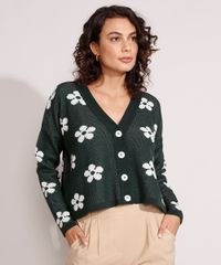 Cardigan-Amplo-de-Trico-Estampado-de-Margaridas-Verde-9984498-Verde_1