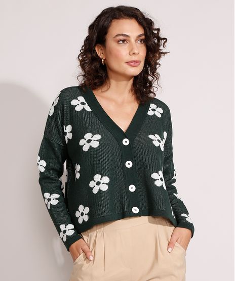 Cardigan-Amplo-de-Trico-Estampado-de-Margaridas-Verde-9984498-Verde_1